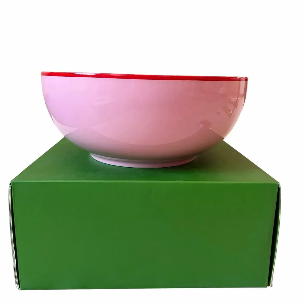 Kate Spade Make It Pop Pink Serving Bowl with Contrasting Red Rim 11in NEW